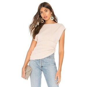 REVOLVE L'Academie The Anya Tan Ruched Crepe Boat Neck Top Medium